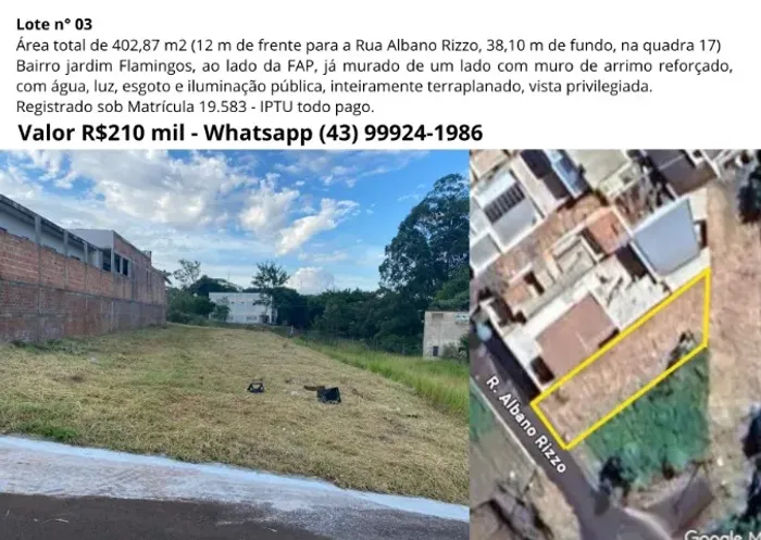 Lote 03 - QUADRA AO LADO DA FAP - FACULDADE DE APUCARANA - 402,87m2