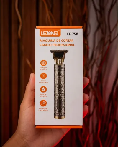 Máquina de Cortar Cabelo Metálica Profissional Recarregável LE-758 Lelong