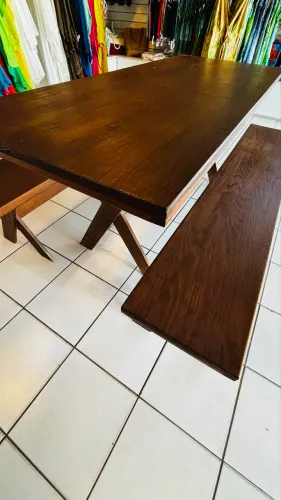 Kit Mesa e banco de madeira rústica gourmet 