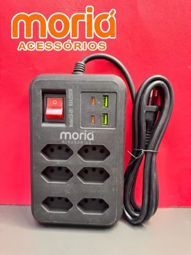 Extensão 6 Tomadas + 2 entradas USB + 2 entradas Tipo C