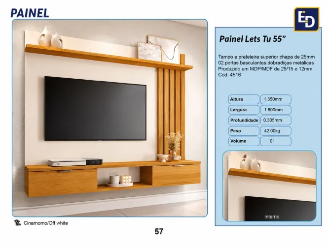 PAINEL LETS P/ ATÉ TV 55 LARGURA 1.60CM