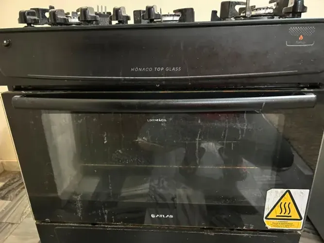 Fogão 5 Bocas Atlas Mônaco Top Glass Automático Mesa De Vidro Preto