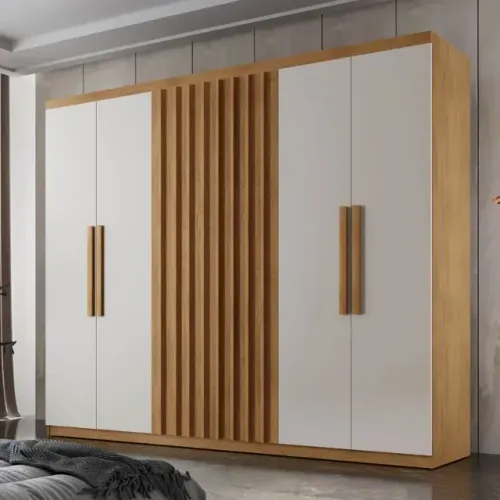 (PAGUE NA ENTREGA)Guarda-Roupa Casal Cairo Ripado 6Portas MDF Larg. 1.80m Nature/Off Rufat