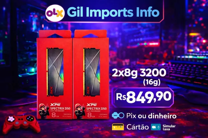MEMÓRIA RAM XPG SPECTRIX D50 RGB 16GB (2x8GB) 3200MHz DDR4 - NOVA