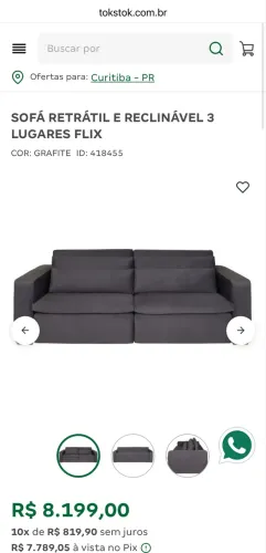 Sofá Retrátil e Reclinável Tok&Stok na Cor Marrom