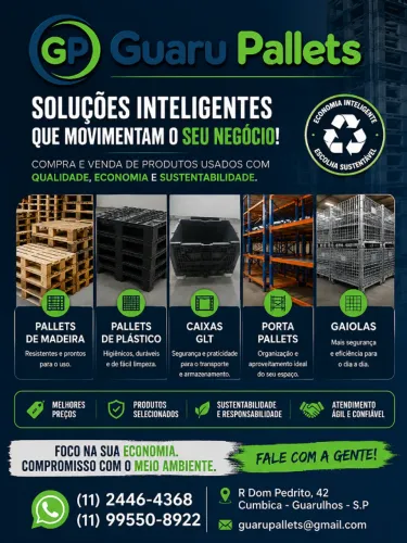 Compra e venda de pallets, caixas GLT, gaiolas e porta pallets