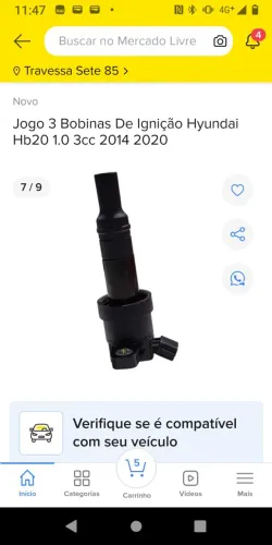 Bobina original HB20 KIa motor 1.0 3cc