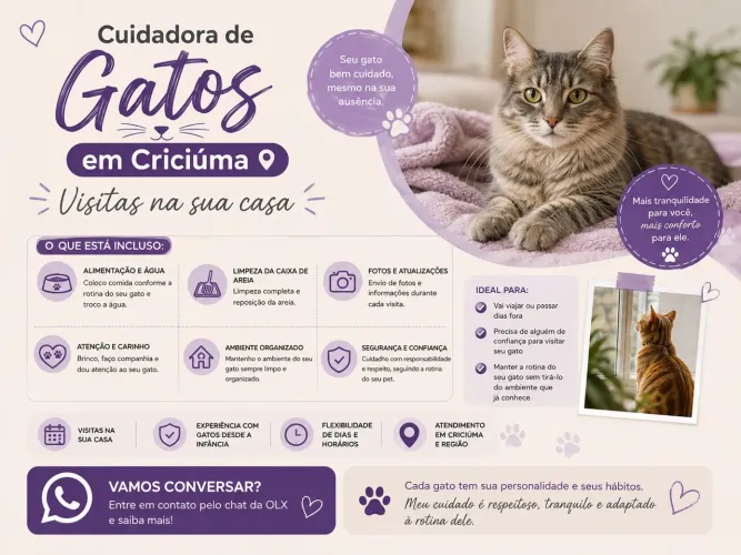 Cuidadora de Gatos em Criciúma ? | Visitas na sua casa