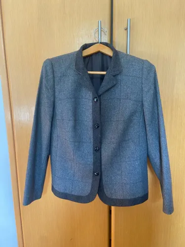 Blazer / Casaco Feminino de Lã Xadrez Cinza - Tamanho 42