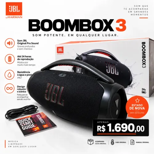 JBL Boombox 3 Original - Estado de Nova + Caixa e Acessórios