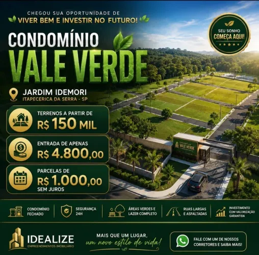 Terreno com baixa entrada - Jardim Idemori em Itapecerica da Serra