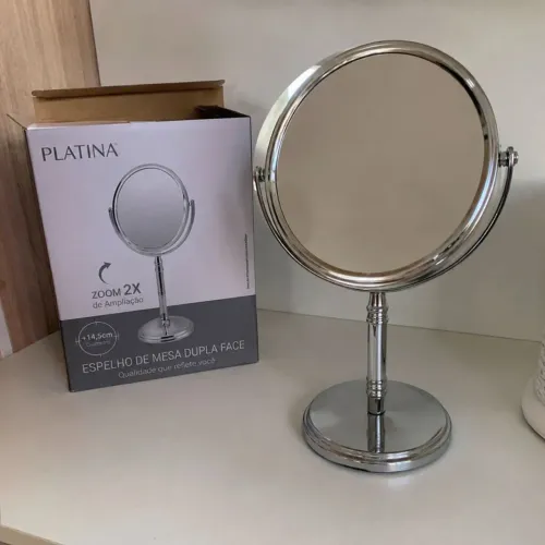 Espelho de Mesa Dupla Face 360° com Aumento 2X Platina