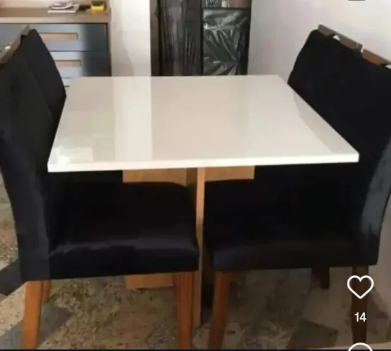 Promoção mesa los angeles 90×90 tampo com vidro 4 cadeiras maciça