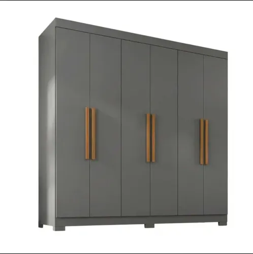 Guarda-Roupa Casal 6 Portas Paris Cinza/Ônix (Novo Lacrado na Caixa)