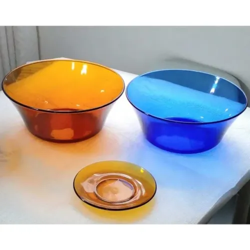2 Saladeiras Duralex Opaline Âmbar e Azul Cobalto + 1 Pires Vintage