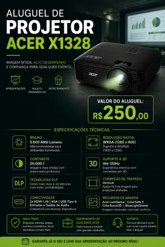 Aluguel de Projetor Acer X1328 5000 Lúmens - R$ 250