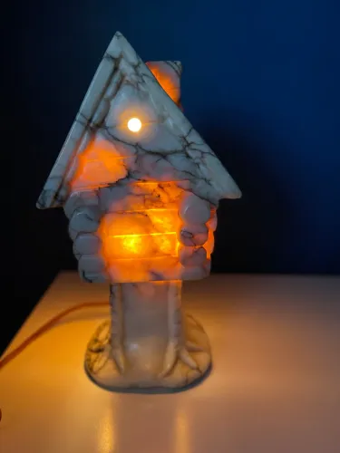 Antigo Abajur Casinha Pedra Alabastro Vintage Com Detalhes