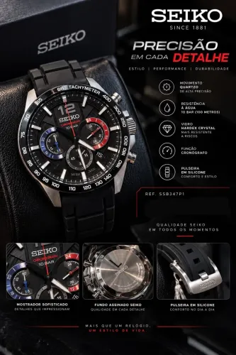 Seiko SSB347P1 Chronograph Original - 10 BAR - Hardlex - Quartzo