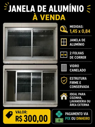 Janela esquadria de alumínio e vidro canelado
