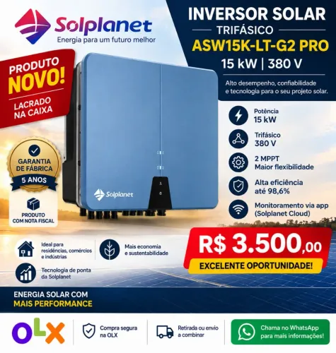 INVERSOR SOLPLANET 15 kW NOVO - R$ 3.500,00