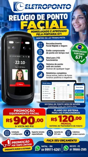 Relógio de ponto facial RN