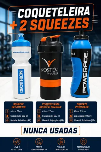Kit Coqueteleira e 2 Squeezes Esportivos | Perfeito Estado | Nunca Usados