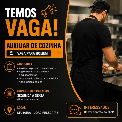Vaga masculina auxiliar de cozinha 