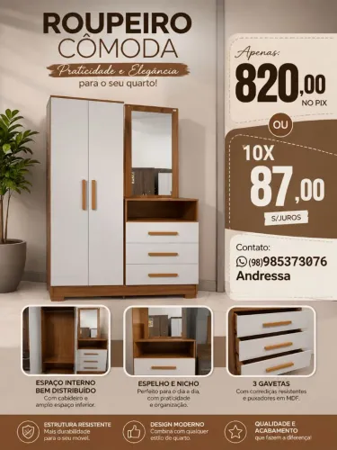 Roupeiro e cômoda em um só móvel perfeito para seu quarto entrega e montagem grátis