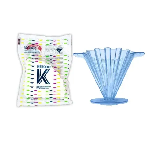 Conjunto Porta Filtro Koar Acrílico Azul 100 Filtros de Papel