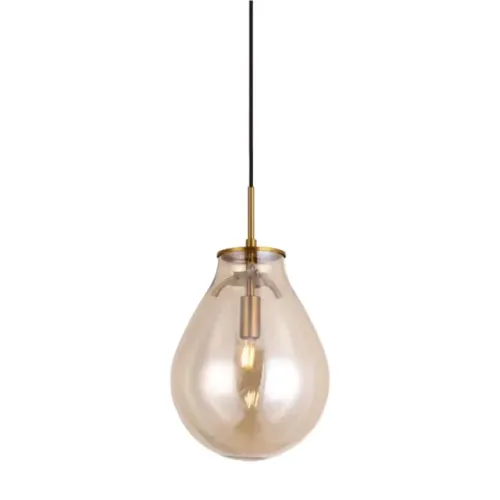 Pendente Caju 29,5cm x 21,5cm Metal e Vidro Bronze/Conhaque - Bella Iluminação RZ001ES
