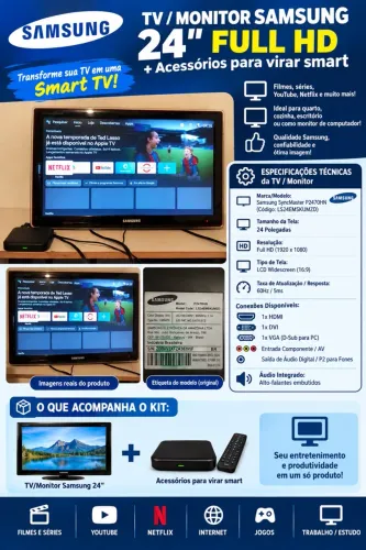 TV / Monitor Samsung 24" Full HD + Acessórios para virar smart