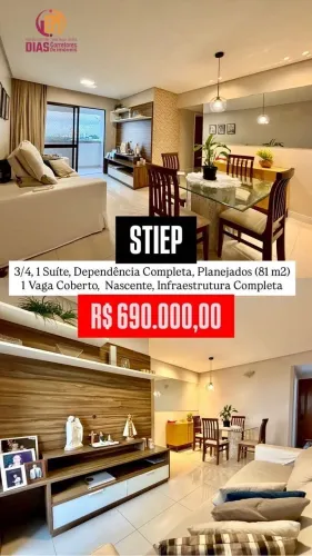 Vendo Apartamento no Stiep com 81m2, andar alto, 3/4, suíte, total infraestrutura - Stiep