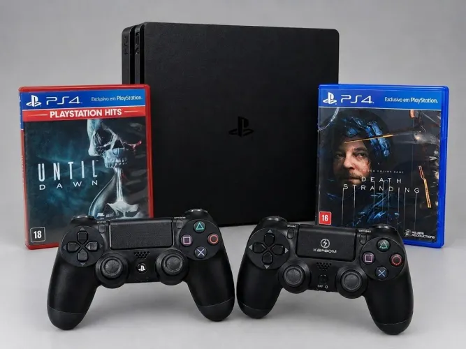 PlayStation 4 Slim 500gb + Death Strading e Until Down + 2 controles