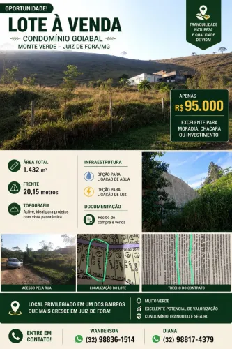Lote a venda no condomínio goiabal Monte Verde, Juiz de Fora