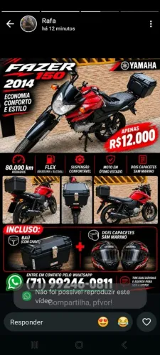 Yamaha Fazer 150 2014 Flex com Baú + 2 Capacetes
