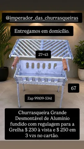 Churrasqueira Grande Desmontável de Alumínio fundido com regulagem para a Grelha em 3 altu