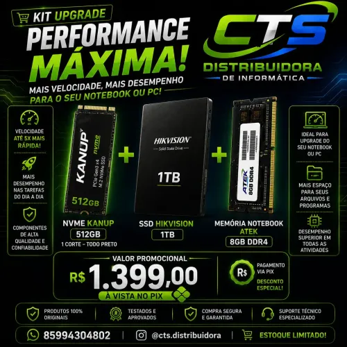 Kit expansao Nvme 512GB + SSD 1TB + 8GB de ram ddr4
