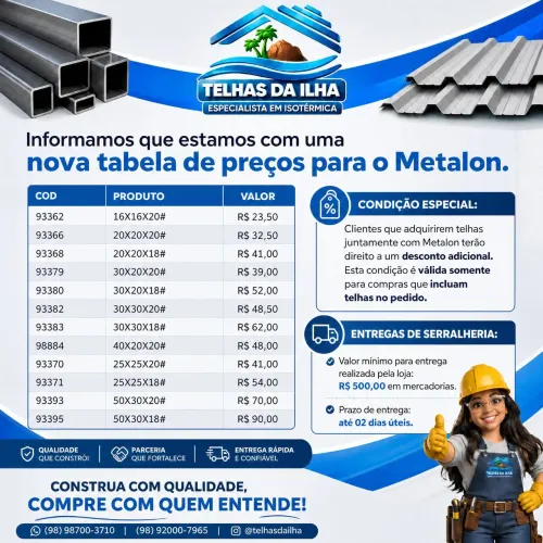 METALONS NA PROMOÇÃO SE COMPRANDO AS TELHAS JUNTO