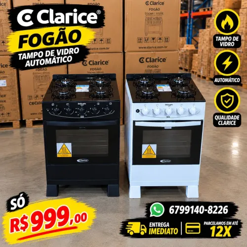 Fogão 4 bocas automático tampo de vidro