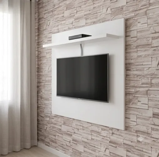 Painel de TV Suspenso Branco com Prateleira Superior