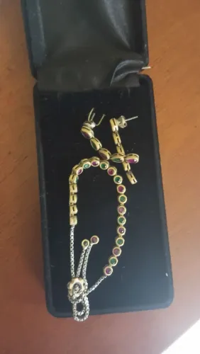 Conjunto de prata turca com esmeralda e rubi