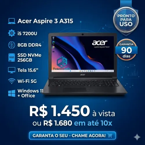 Notebook Acer I5 8g de memoria ddr4 ssd de 240g c/ W11