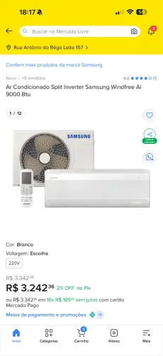 Ar condicionado inverter Samsung windfree Connect 9.000 Btu