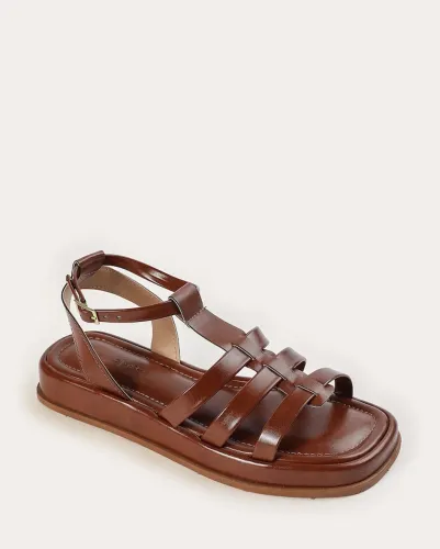 Sandália flatform feminina com tiras e fivela marrom