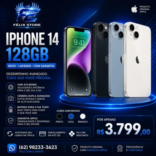 iPhone 14 128GB Novo Lacrado Garantia Apple Troca e Parcelamento