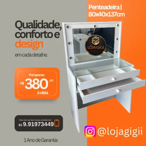 Penteadeira Camarim C/ 2 Gavetas e Bocais Para Lâmpadas 