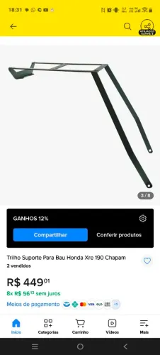 Trilho para XRE 190 e Bros 160