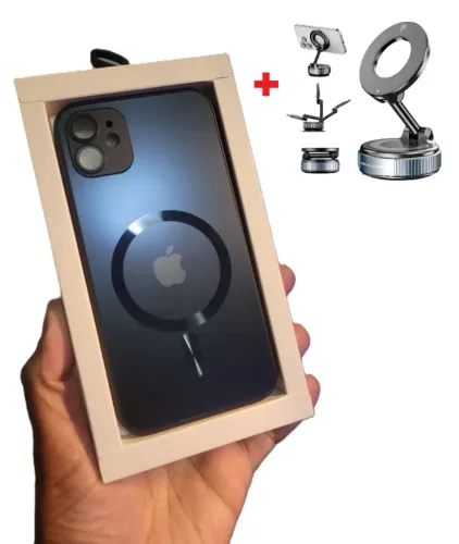 kit capinha iphone 11 + suporte veicular magnético rotação 360° dobrável com magsafe