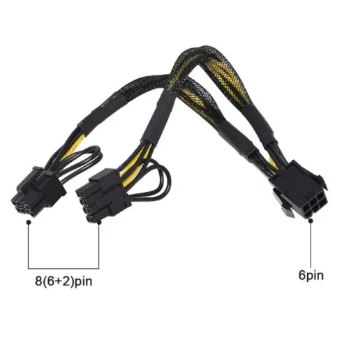 Adaptador 6 Pinos para 2 saidas 8 Pinos(6+2) -  Trançado - Pra Placas de Video