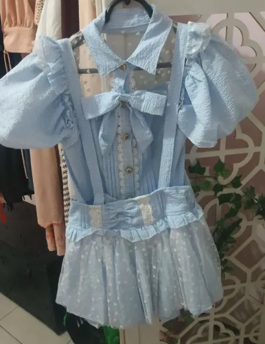 Conjunto Lolita Azul Claro com Laços e Babados